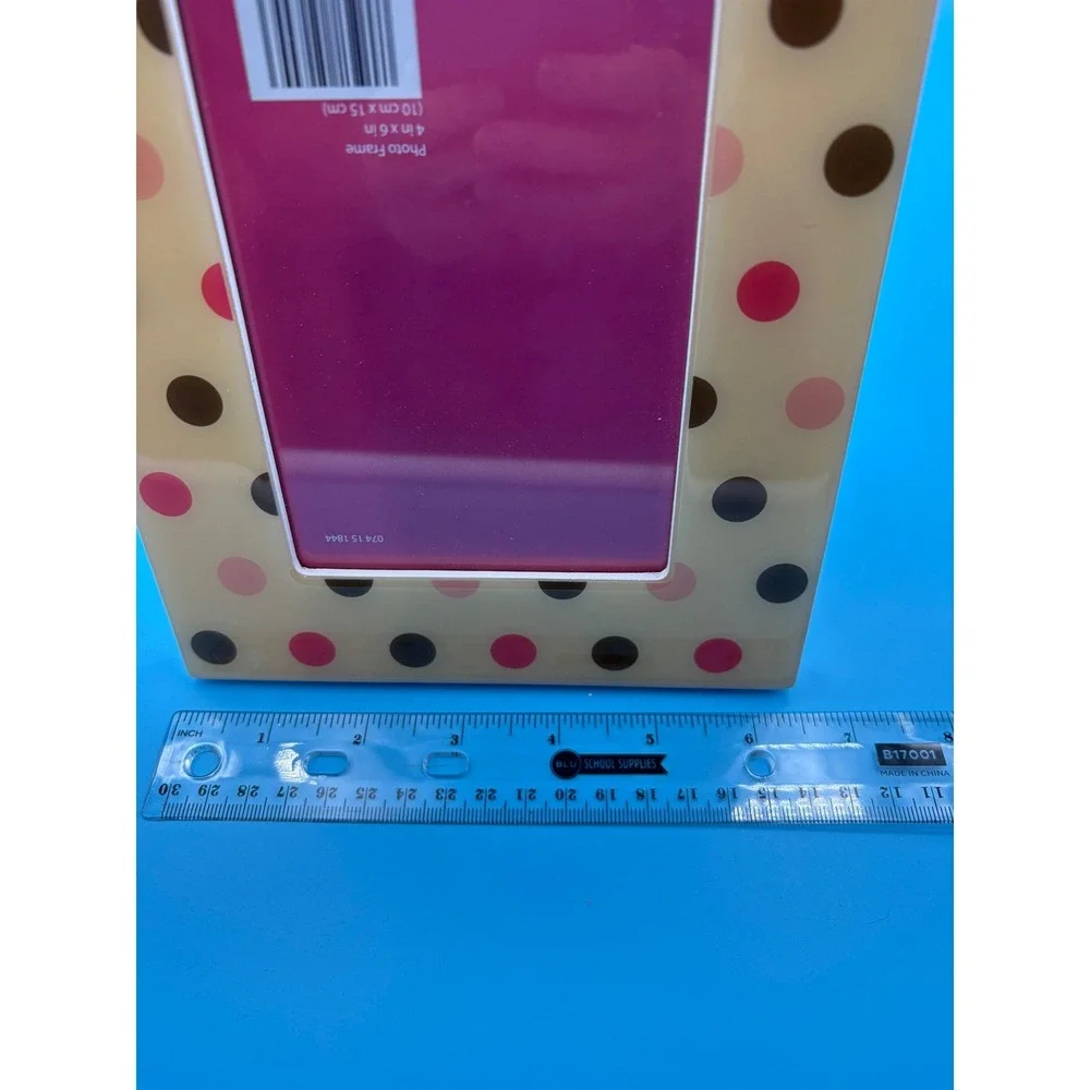 Wellco Photo Frame 4x6 Cream Pink Brown Polka Dot Whimsical Tabletop Decor